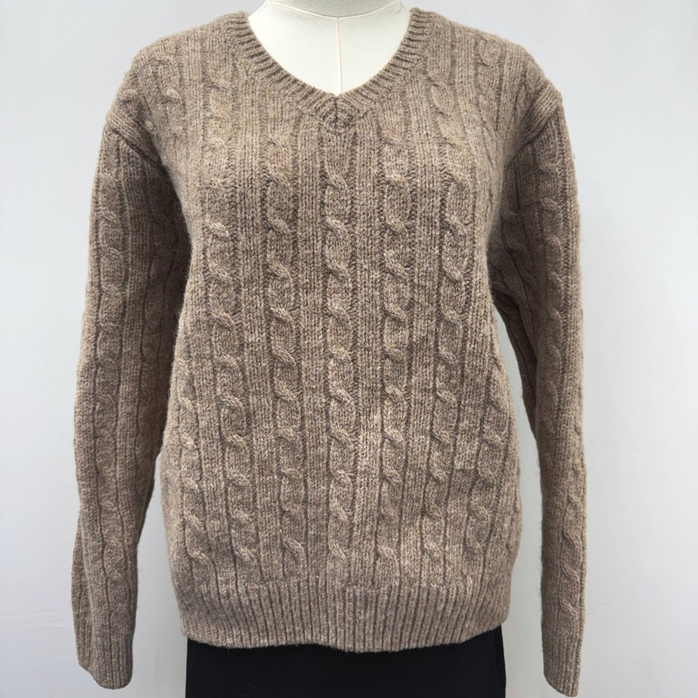 Brandy Melville Brianna 90% Wool‎ Cable Knit V-Neck Sweater OS Heather Taupe